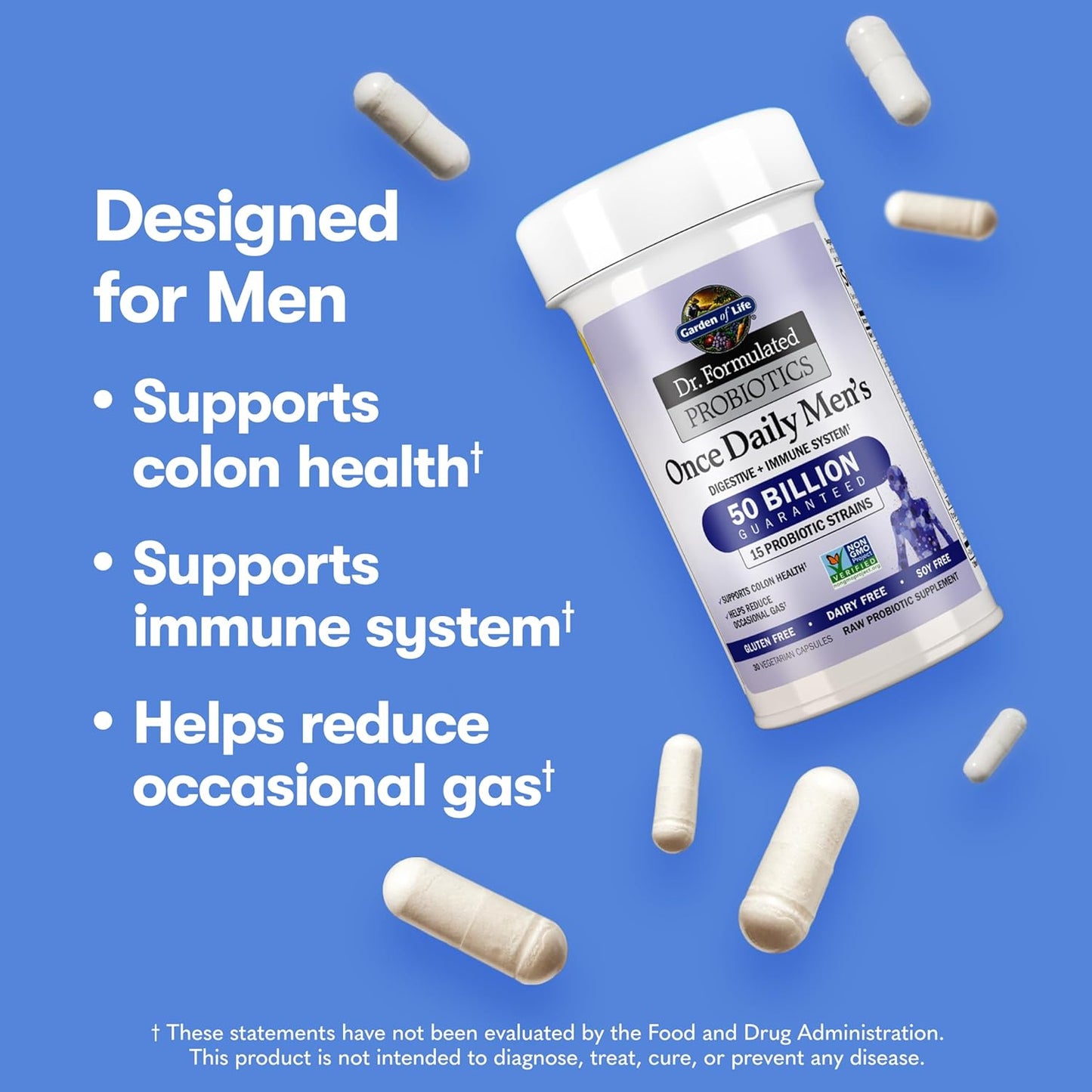 Garden of Life Probiotics for Men Dr Formulated 50 Billion CFU 15 Probiotics for Digestive Health + Organic Prebiotic Fiber for Colon & Immune Support, Daily Gas Relief, Shelf Stable, 30 Capsules - Nirvana Guru