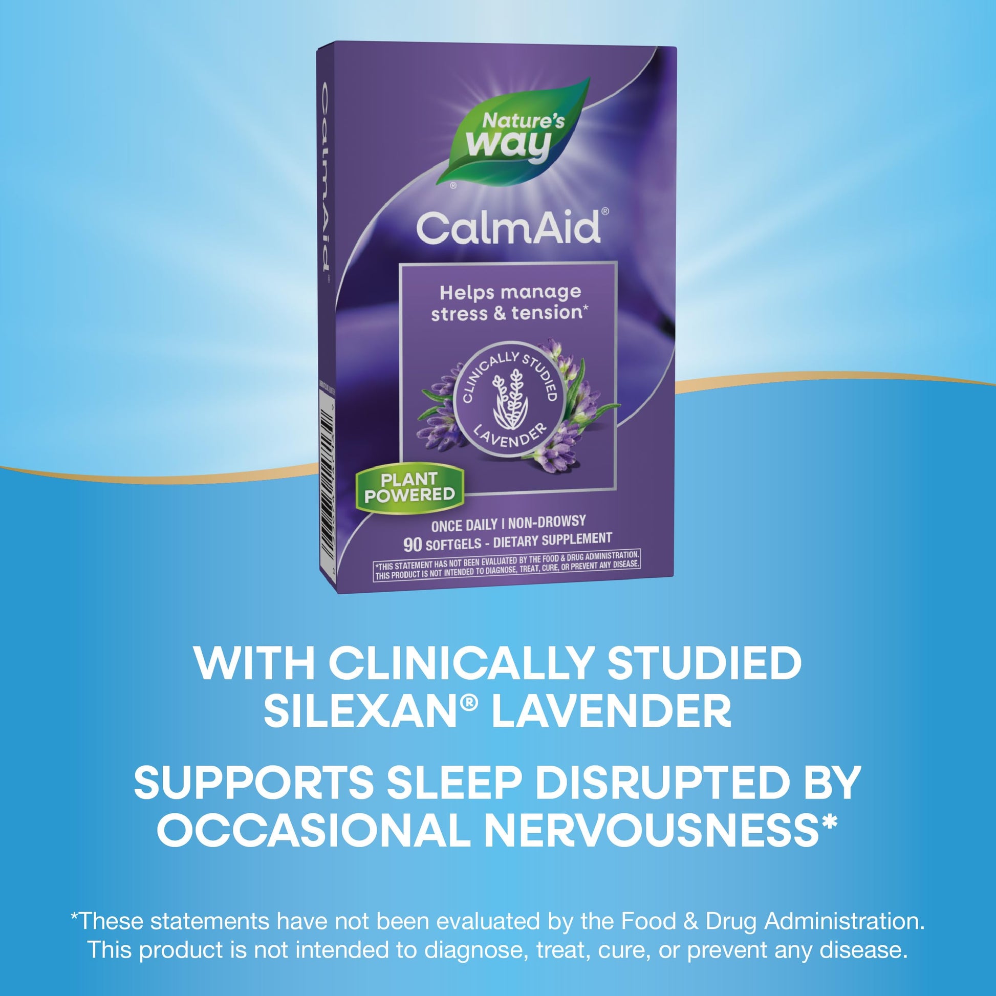 Nature's Way CalmAid, with Silexan Lavender Oil, Helps Reduce Tension and Stress*, Non-Drowsy, 30 Softgels (Packaging May Vary) - Nirvana Guru