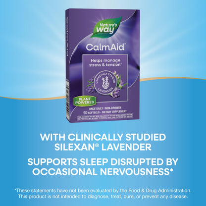 Nature's Way CalmAid, with Silexan Lavender Oil, Helps Reduce Tension and Stress*, Non-Drowsy, 30 Softgels (Packaging May Vary) - Nirvana Guru