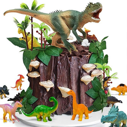 Dinosaur Themed Cake Toppers With Eggs Leaves Trees For Birthday Party , Wild Animals ,Kids Party Cake Decorations (Dinosaur-E), 26 PCS nirvanaguru
