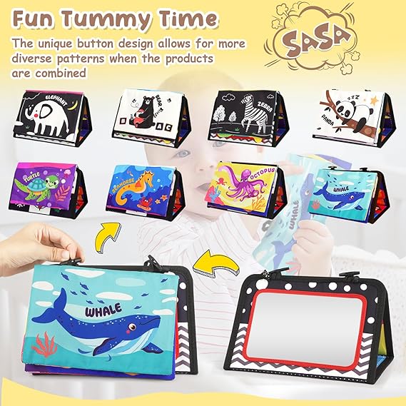 URMYWO Tummy Time Toy - Black and White High Contrast Baby Toys for Newborn - Baby Visual Stimulation Mirror - Montessori Sensory Crinkle Toy for Infant 0-3-6-12 Months - Shower Gift for Boy Girl nirvanaguru