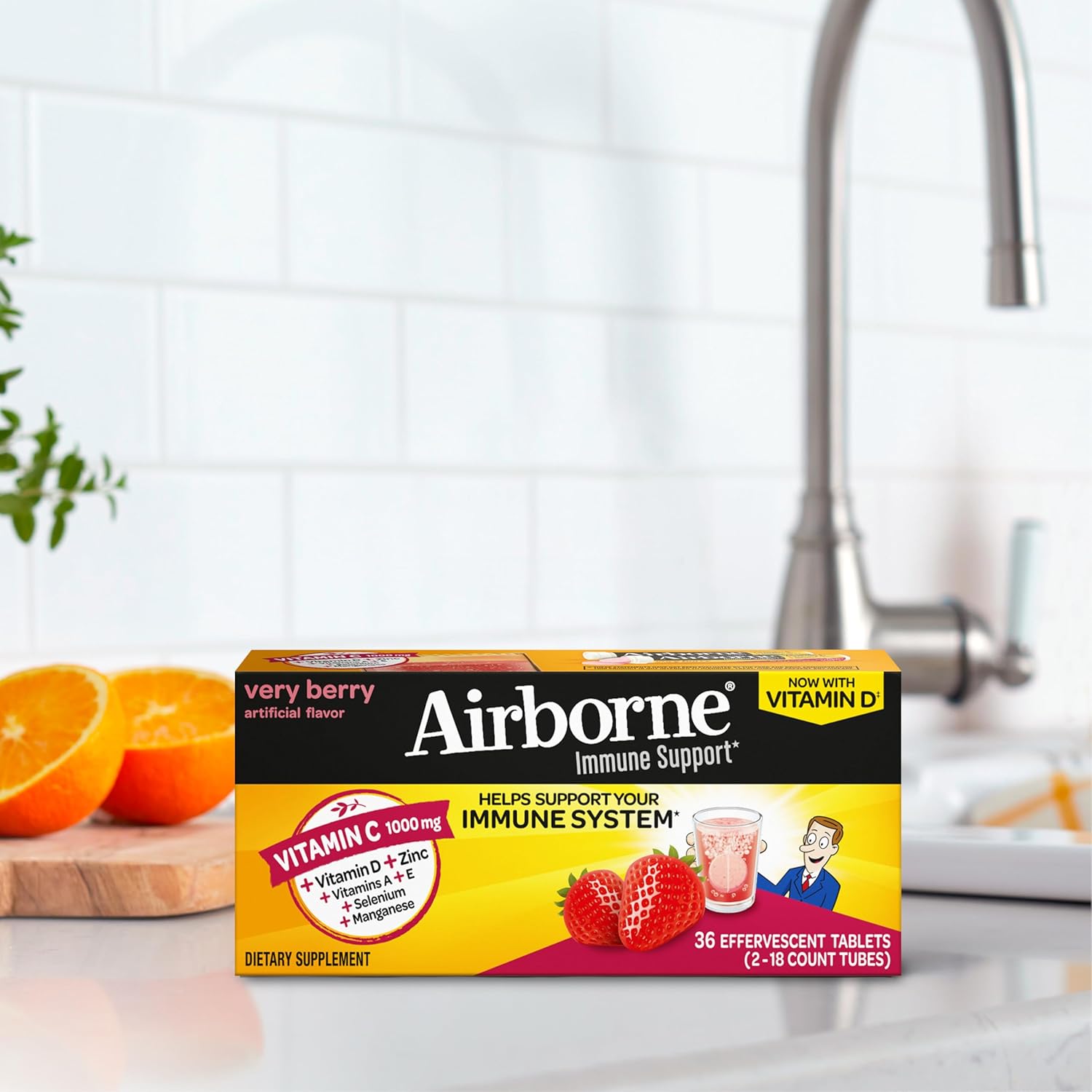 Airborne 1000mg Vitamin C + Zinc Sugar Free Multivitamin Immune Support Effervescent Fizzy Drink Tablets, Zesty Orange Flavor with Powerful Antioxidants Vitamins A C & E, 30 Tablets (3 Pack) Nirvana Guru