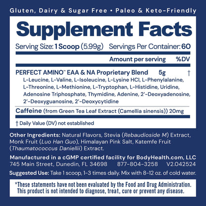 BodyHealth PerfectAmino Powder - BCAA and EAA Powder for Pre and Post Workout - Amino Acid Energy Drink for Men and Women to Support Lean Muscle and Recovery - Strawberry - 30 Servings Nirvana Guru