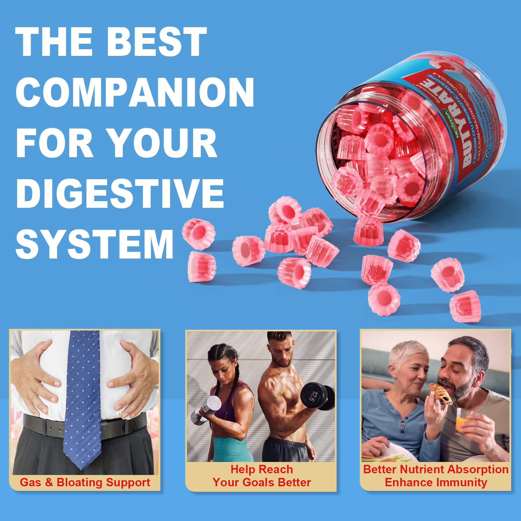 Butyrate Gummies with Probiotic + Prebiotic + Postbiotic, Omega-3 500mg,Fiber with 9 Billion CFU Probiotics, Calcium & Magnesium, Inulin,Psyllium Husk for Digestive Health,Bloating Support,Sugar Free Nirvana Guru