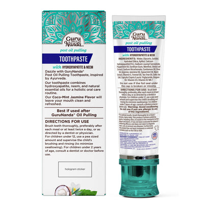 GuruNanda Hydroxyapatite Toothpaste, SLS & Fluoride Free, Whitening Toothpaste - Freshens Breath, Fights Plaque - Natural CocoMint Jasmine Neem, 4.2oz Nirvana Guru
