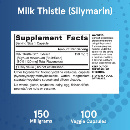 Jarrow Formulas Milk Thistle 150 mg With 30:1 Standardized Silymarin Extract, Dietary Supplement for Liver Function Support, 200 Veggie Capsules, 66-200 Day Supply - Nirvana Guru
