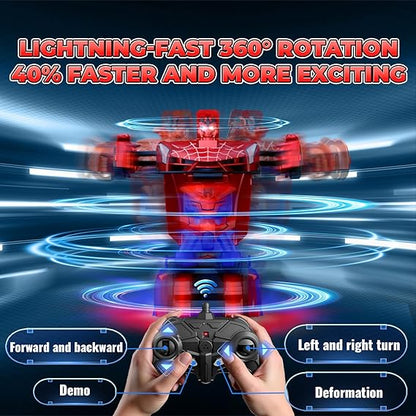 Spider Transform RC Cars Toys with Eye & Underbody Lights, 2.4GHz Remote Control Car One-Button Deformation, Fast 360°Rotation Robot Toys Birthday Gifts for 3 4 5 6 7 8 9 10 Year Old Boys Age 4-7 8-12 nirvanaguru