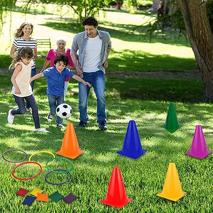 unanscre 31PCS 3 in 1 Carnival Outdoor Games Combo Set for Kids, Soft Plastic Cones Bean Bags Ring Toss Game, Gift for Birthday Party/Xmas nirvanaguru