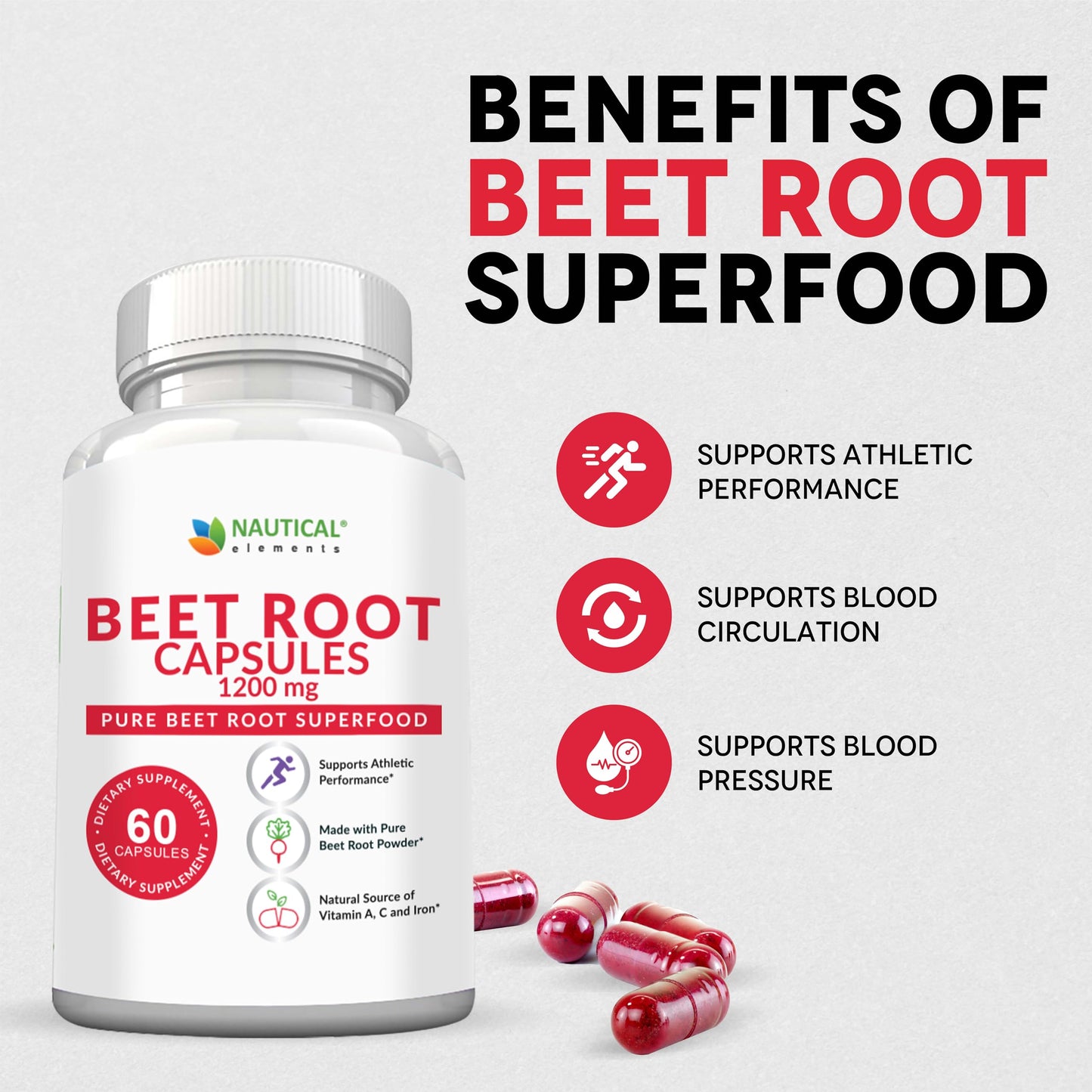 Beet Root Capsules - 1200mg Per Serving - 120 Beet Root Powder Capsules - Beetroot Powder Supports Blood Pressure, Athletic Performance, Digestive, Immune System (Pure, Non-GMO & Gluten Free