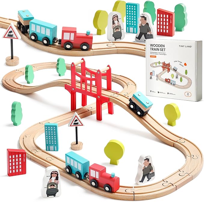 Tiny Land Wooden Train Set for Toddler - 39 Pcs- with Wooden Tracks Compatible with Major Brands - Expandable, Changeable-Train Toy for 3 4 5 Years Old Girls & Boys nirvanaguru