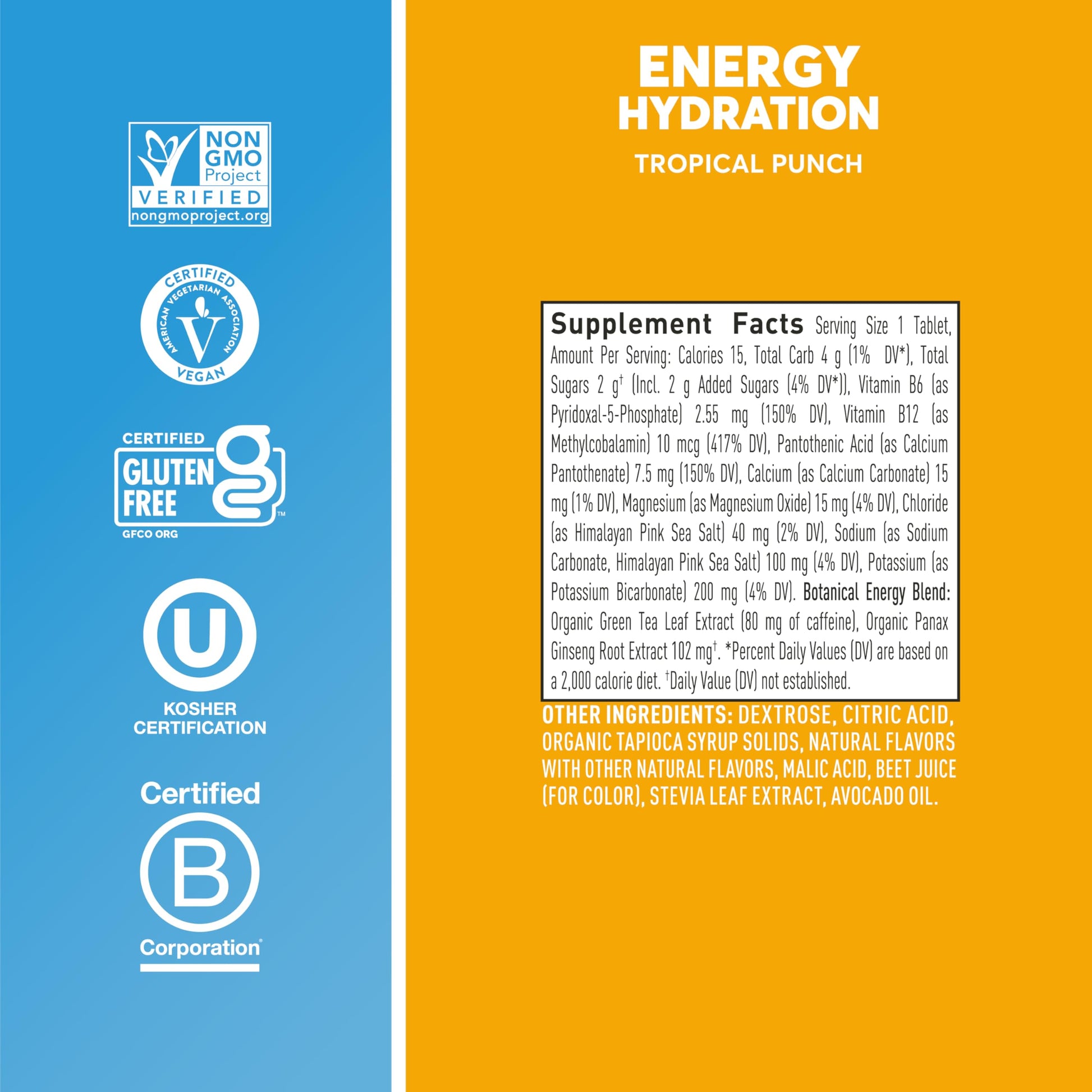 Nuun Energy Electrolyte Tablets with Ginseng, Caffeine from Green Tea Extract, Vitamin B12, B6, B5, Magnesium & 4 Other Electrolytes, Gluten Free & Vegan, Tropical Punch, 8 Pack (80 Servings Total) Nirvana Guru