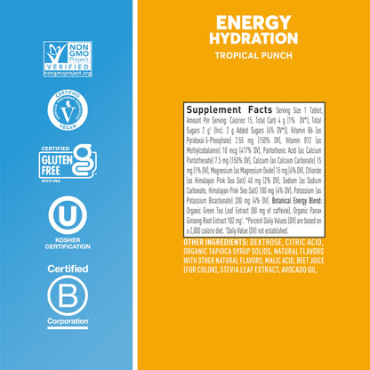 Nuun Energy Electrolyte Tablets with Ginseng, Caffeine from Green Tea Extract, Vitamin B12, B6, B5, Magnesium & 4 Other Electrolytes, Gluten Free & Vegan, Tropical Punch, 8 Pack (80 Servings Total) Nirvana Guru