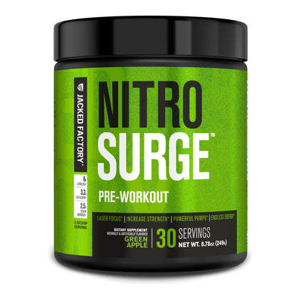 Jacked Factory NITROSURGE Pre Workout Supplement - Energy Booster, Instant Strength Gains, Clear Focus & Intense Pumps - NO Booster & Powerful Preworkout Energy Powder - 30 Servings, Blue Raspberry
