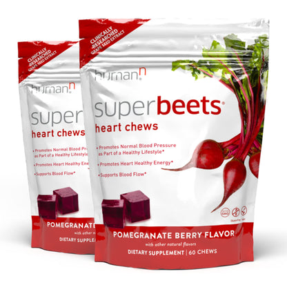 HumanN SuperBeets Heart Chews, Nitric Oxide and Blood Pressure Support, Grape Seed Extract & Non-GMO Beet Root Powder Energy, Pomegranate Berry Flavor, 120 Count - Nirvana Guru