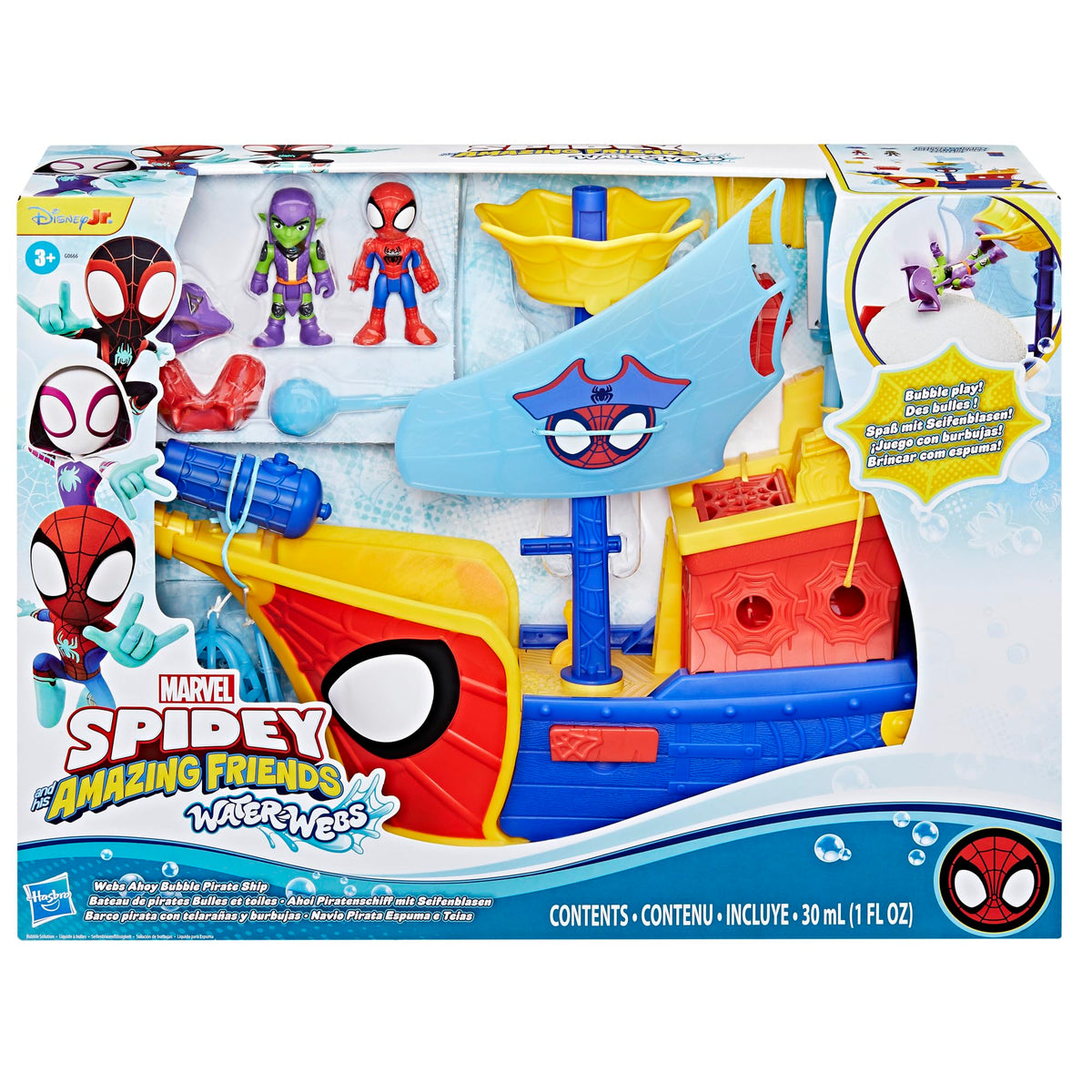 Spidey and HIS Amazing Friends Marvel Water-Webs Webs Ahoy Bubble Pirate Ship Toy, 3-Inch Action Figures & Boat Playset, Super Hero Toys, 3+ Years