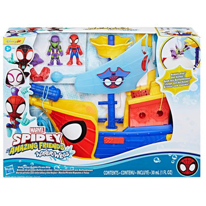 Spidey and HIS Amazing Friends Marvel Water-Webs Webs Ahoy Bubble Pirate Ship Toy, 3-Inch Action Figures & Boat Playset, Super Hero Toys, 3+ Years