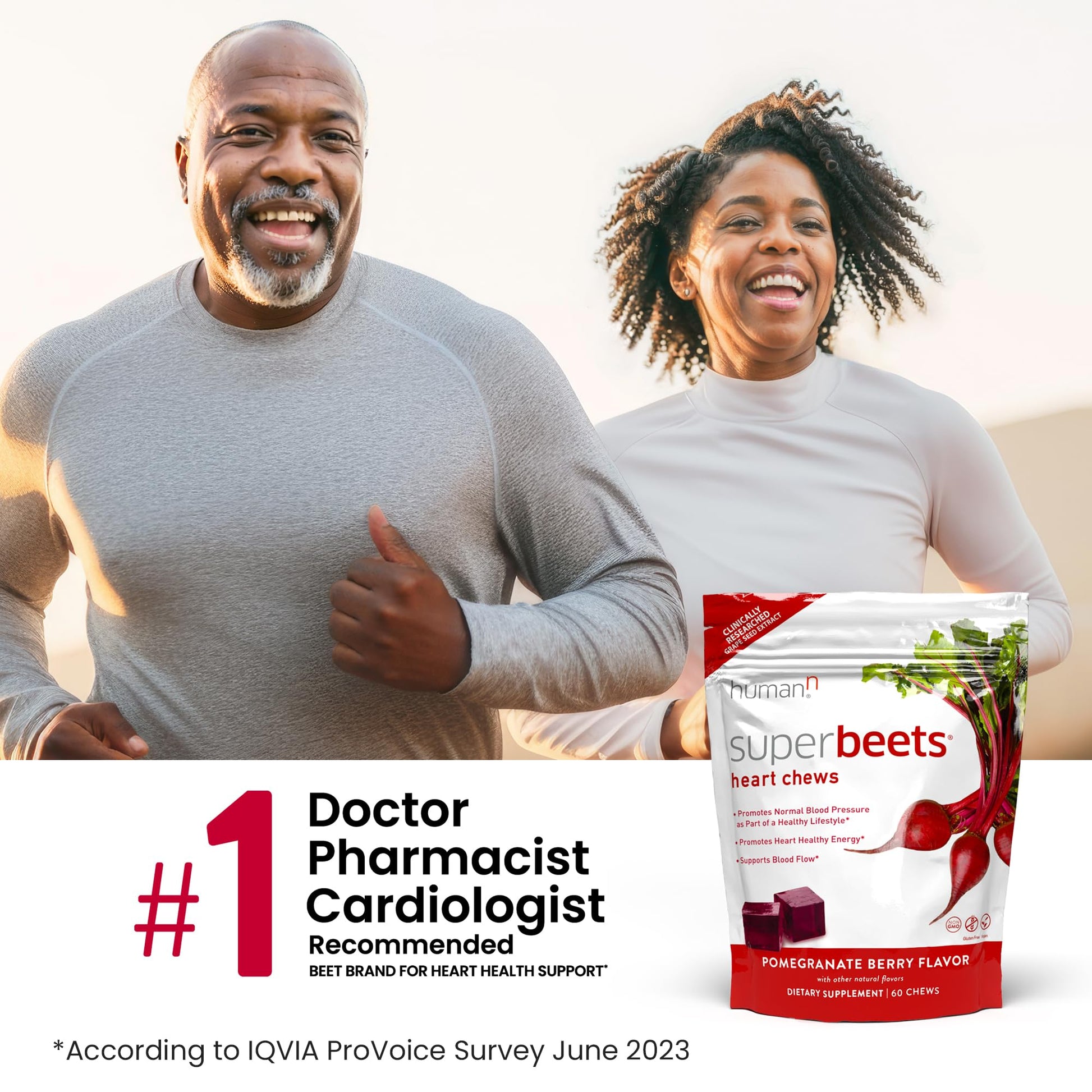 HumanN SuperBeets Heart Chews, Nitric Oxide and Blood Pressure Support, Grape Seed Extract & Non-GMO Beet Root Powder Energy, Pomegranate Berry Flavor, 120 Count - Nirvana Guru