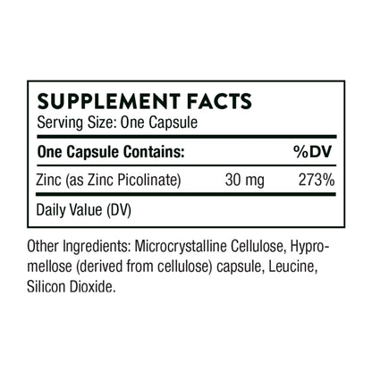 THORNE Zinc Picolinate 30 mg - Well-Absorbed Zinc Supplement for Growth and Immune Function* - 60 Capsules - Nirvana Guru