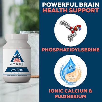 Ayush Herbs AyuPhos - Phosphatidylserine Supplement for Men & Women, Soy-Free Phosphatidyl Serine, Brain, Memory, & Cognitive Support for Adults, 200mg Per Pill - 90 Vegetarian Capsules (1 Count) Nirvana Guru