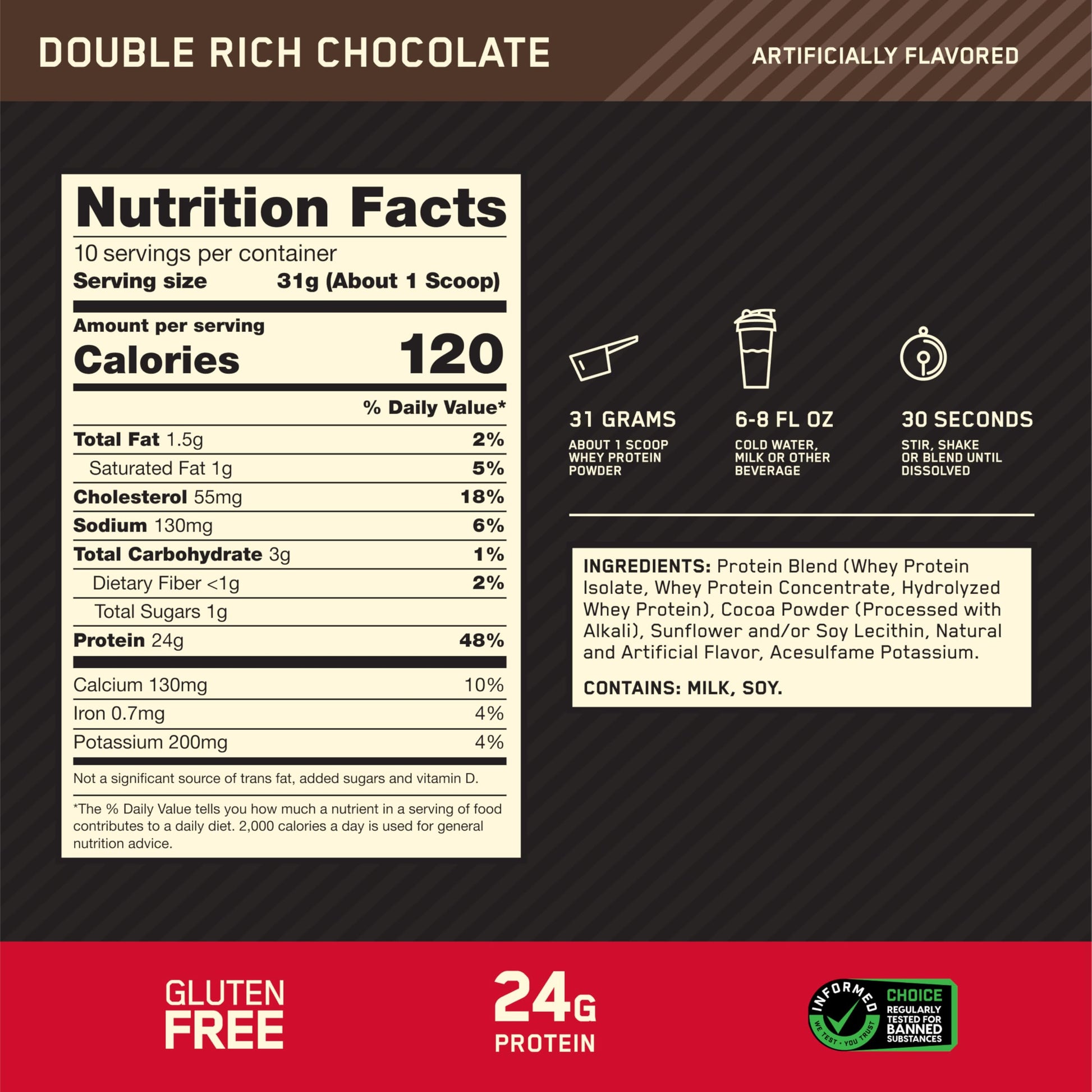 Optimum Nutrition Gold Standard 100% Whey Protein Powder, Double Rich Chocolate, 0.68 Pound (Pack of 1) - Nirvana Guru