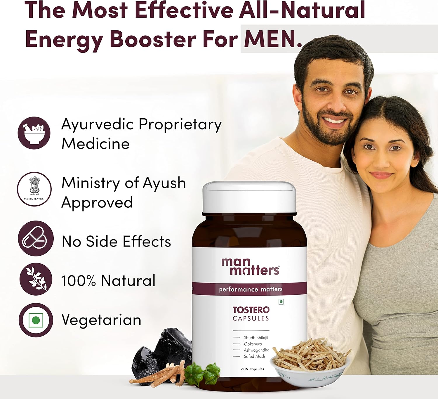 Pure Shilajit, Gokshura, Kesar, Ashwagandha, Safed Musli Capsules for Men | 20 Natural Herbs | 180 Tablets Nirvana Guru