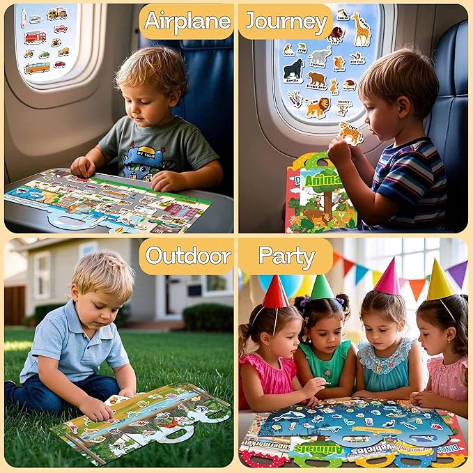 6 Sets Reusable Sticker Books for Toddlers 1-3, Jelly Sticker Books for Toddlers 2-4 Years, Toddler Travel Toys for Kids 2 3 4 Year Old Girls Boys nirvanaguru