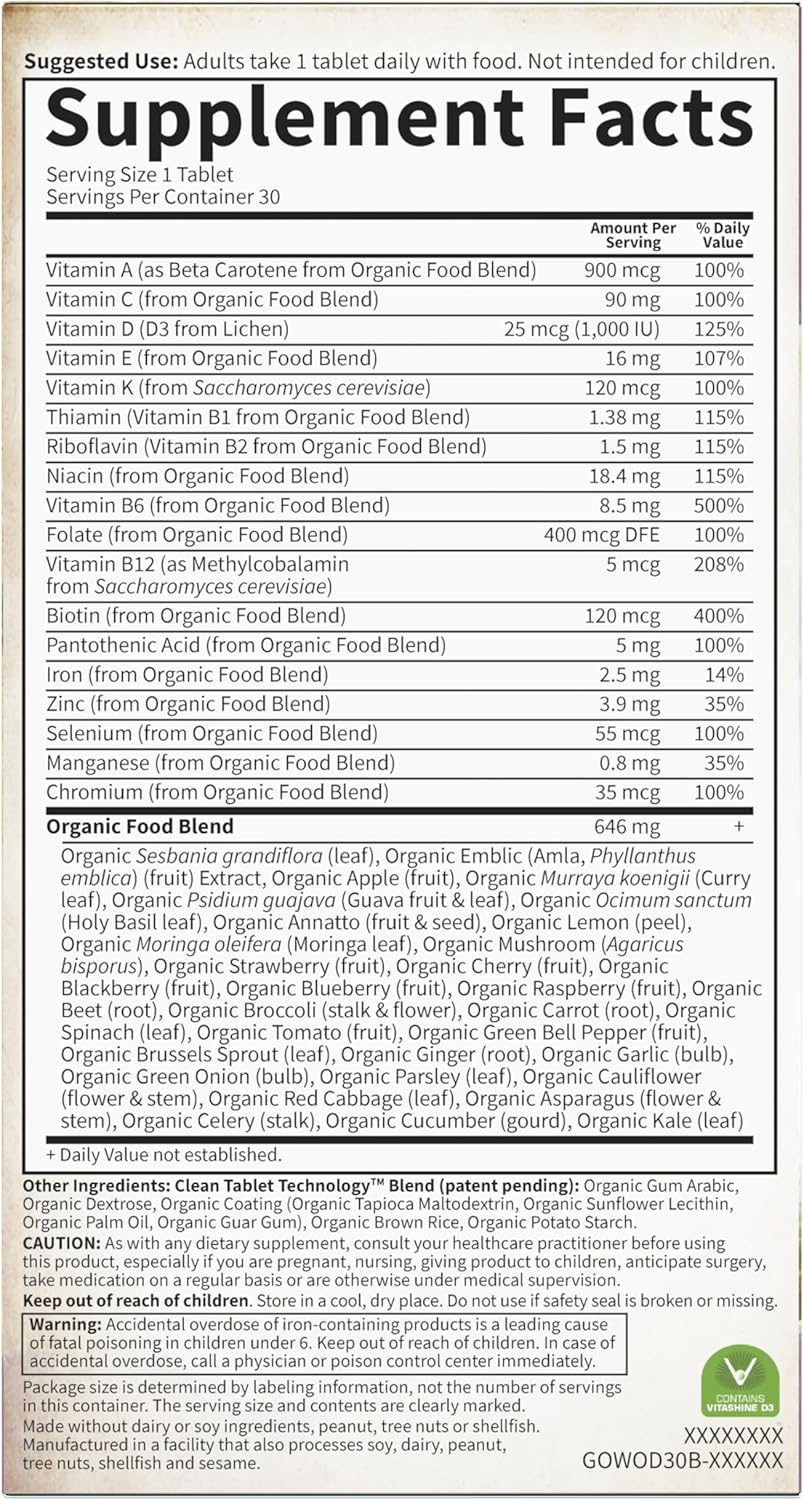 Garden of Life Multivitamin for Women - Organics Women's Once Daily, Whole Food Multi with Iron, Biotin, Vegan Organic Vitamin, Energy Hair Skin & Nails, 30 Tablets - Nirvana Guru