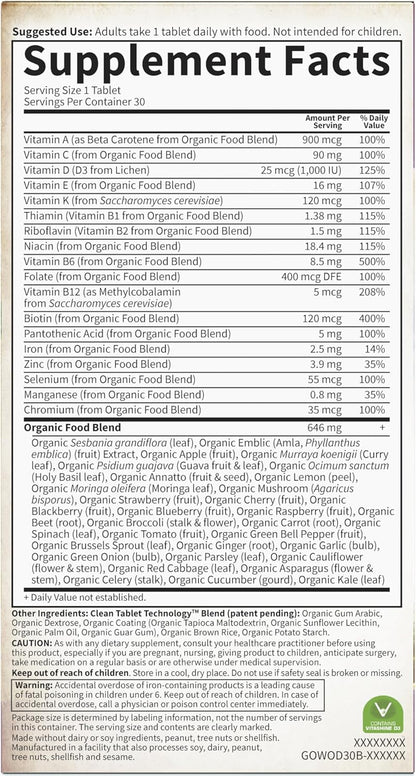 Garden of Life Multivitamin for Women - Organics Women's Once Daily, Whole Food Multi with Iron, Biotin, Vegan Organic Vitamin, Energy Hair Skin & Nails, 30 Tablets - Nirvana Guru