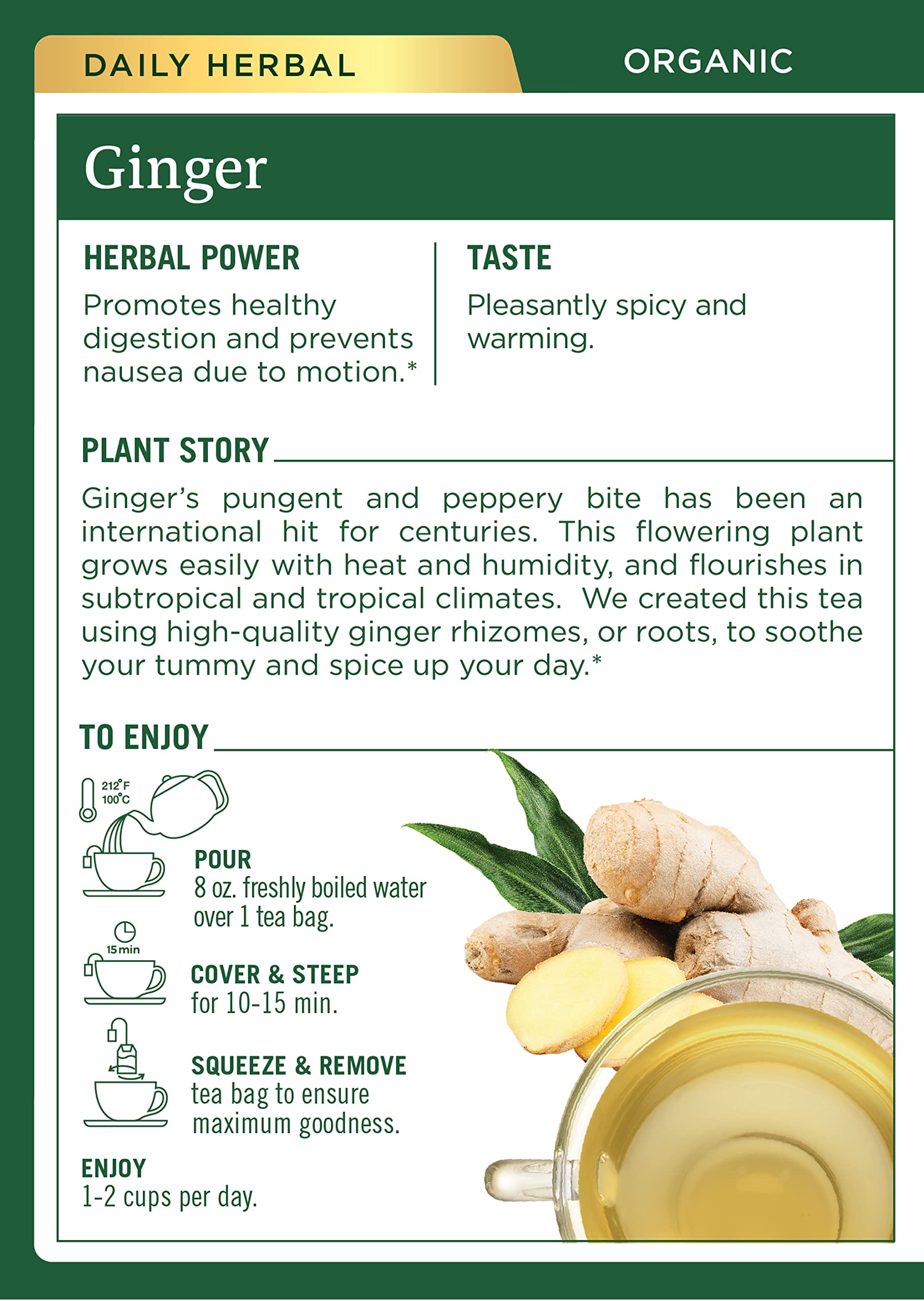 Traditional Medicinals Tea, Organic Ginger, Healthy Digestion, Pleasantly Spicy & Warming, 16 Tea Bags - Nirvana Guru