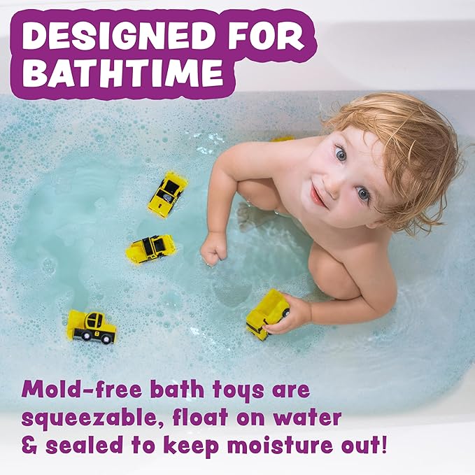 Tub Works® Construction™ Trucks Mold Free Bath Toys, 6 Pack | Sealed, No Hole Bath Toys Design Keeps Moisture Out | Soft, Squeezable & Float on Water | Baby & Toddler Bathtub Toys | Baby Pool Play nirvanaguru