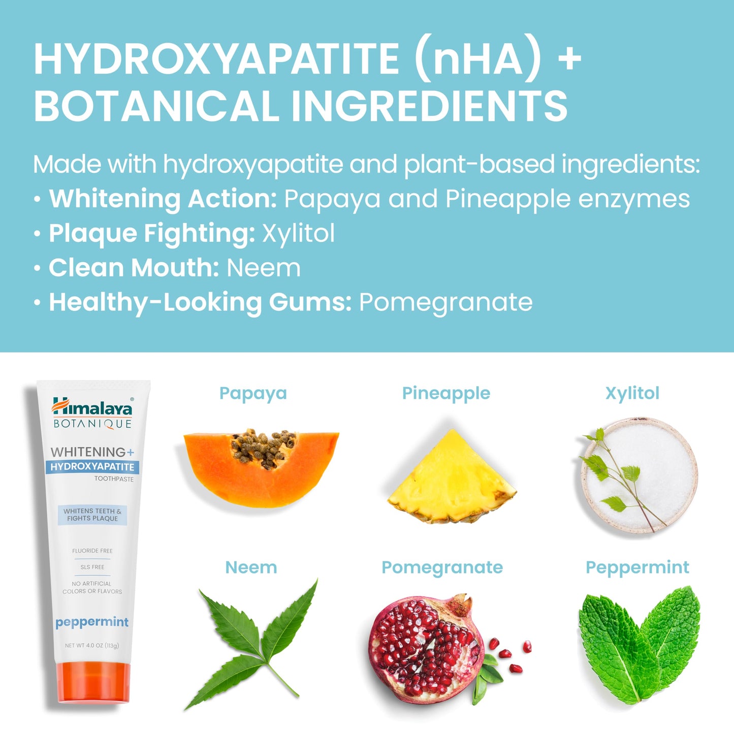 Himalaya Botanique Whitening + Hydroxyapatite Toothpaste, Mint Flavor - Nano Hydroxyapatite to Support Remineralization and Restore Enamel, Appropriate for Sensitive Teeth - Vegan, Gluten Free, 4 oz - Nirvana Guru
