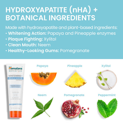 Himalaya Botanique Whitening + Hydroxyapatite Toothpaste, Mint Flavor - Nano Hydroxyapatite to Support Remineralization and Restore Enamel, Appropriate for Sensitive Teeth - Vegan, Gluten Free, 4 oz - Nirvana Guru
