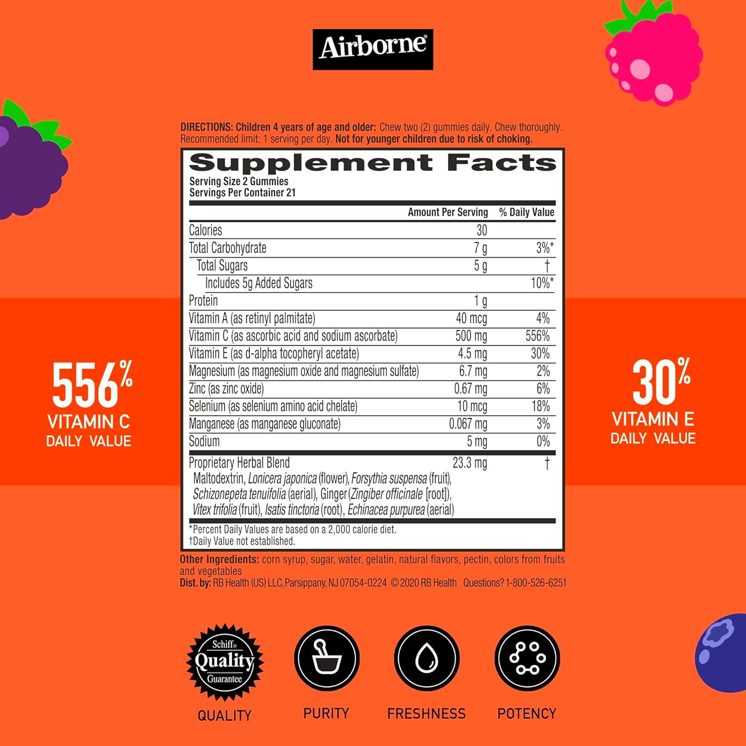 Airborne Vitamin C 500mg (per Serving) Kids Assorted Fruit Flavored Gummies (42 Count in a Bottle), Gluten-Free Immune Support Supplement with Vitamins A C E, Selenium, Echinacea & Ginger Nirvana Guru