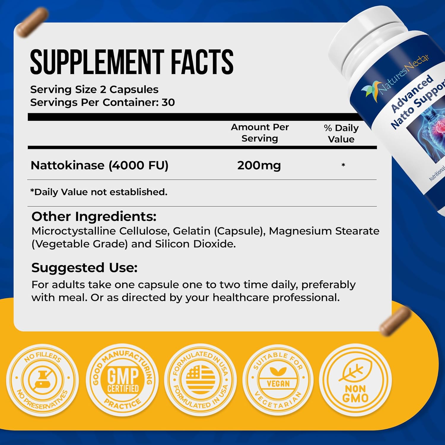 Nature's Nectar Organic Nattokinase supplement 200mg – Double Strength Nattokinase 4000 fu Natural Blood Thinner Supports Cardiovascular & Blood Circulation Health – Non GMO & Gluten Free, 90 Capsules Nirvana Guru