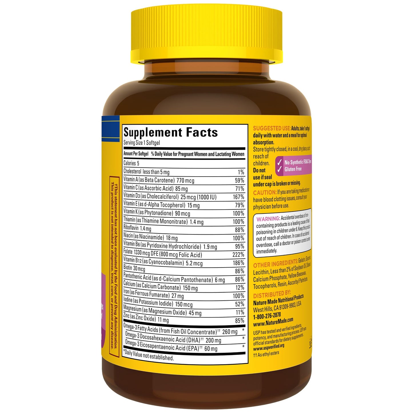 Nature Made Prenatal with Folic Acid + DHA, Prenatal Vitamin and Mineral Supplement for Daily Nutritional Support, 110 Softgels, 110 Day Supply - Nirvana Guru