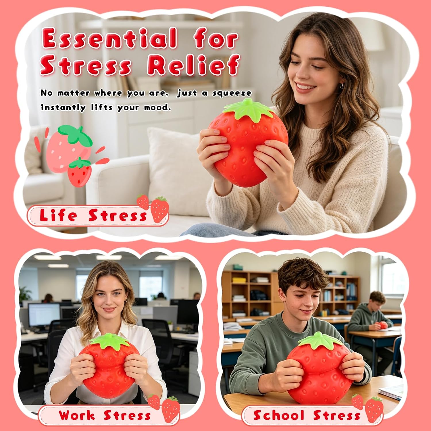 6 Inch Giant Strawberry Squishy Slow Rising Stress Relief Toy - Realistic Soft Fruit Squeeze Fidget Sensory Toy - Desk Decor Party Favor Gift for Adults Nirvana Guru