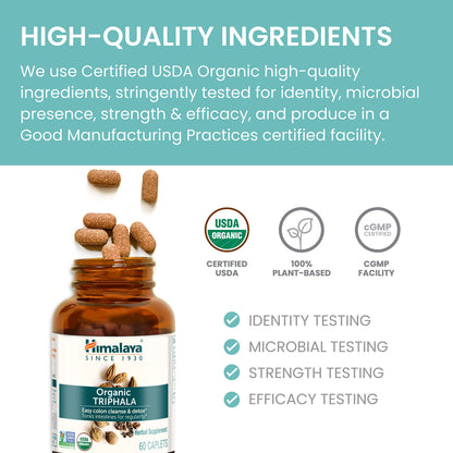 Himalaya Organic Triphala, 2 Month Supply, for Colon Cleanse, Detox & Occasional Constipation, USDA Certified Organic, Non-GMO, Gluten-Free, Extract & Powder Herbal Supplement, 688 mg, 60 Caplets - Nirvana Guru