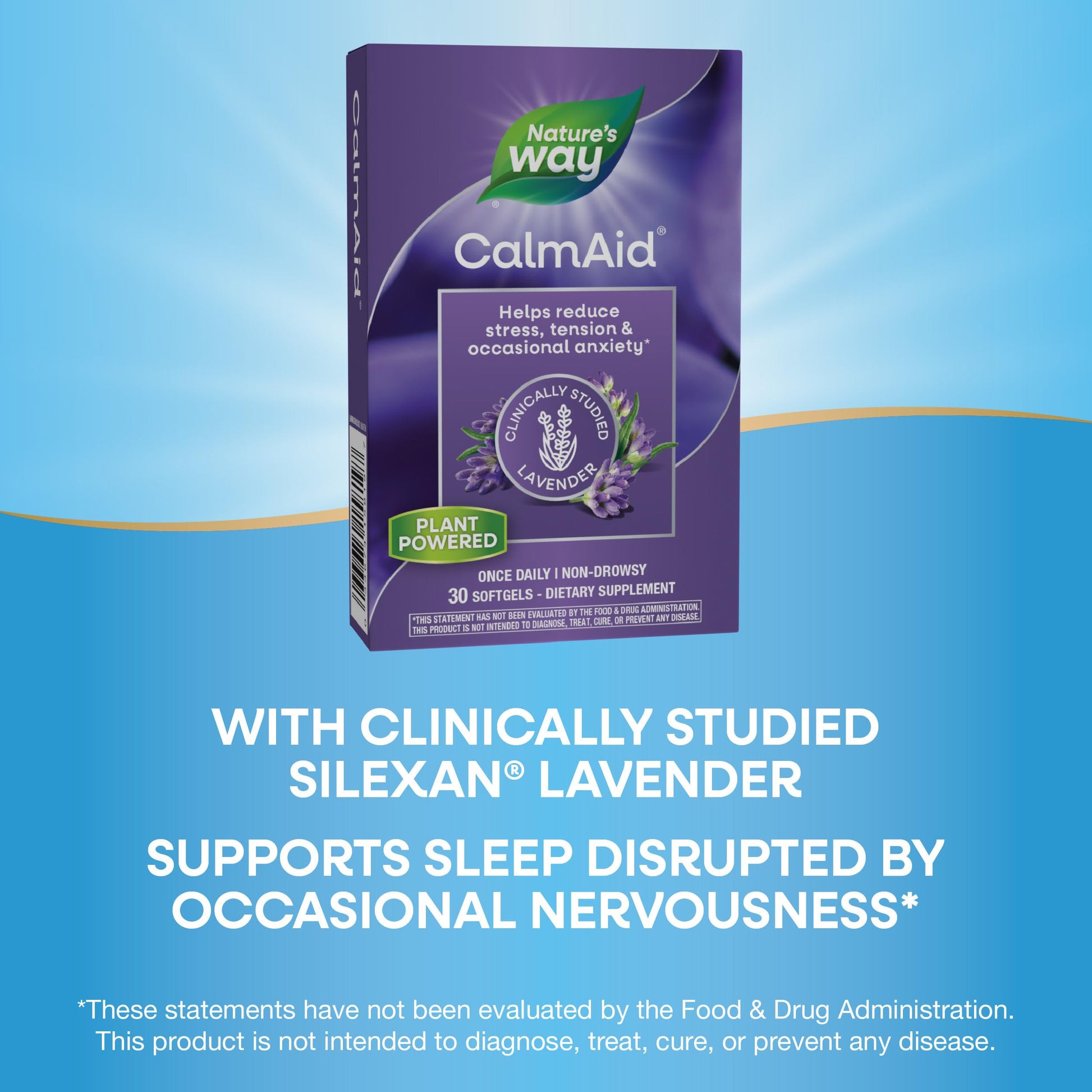 Nature's Way CalmAid, with Silexan Lavender Oil, Helps Reduce Tension and Stress*, Non-Drowsy, 30 Softgels (Packaging May Vary) - Nirvana Guru
