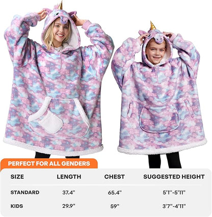 Giggling Getup Wearable Blanket Hoodie for Women and Men Sherpa Fleece Hooded Blanket Sweatshirt Warm Cozy Sherpa Wearable Throw Oversized Hoodie with Giant Pocket & Sleeves for Adult Unicorn nirvanaguru