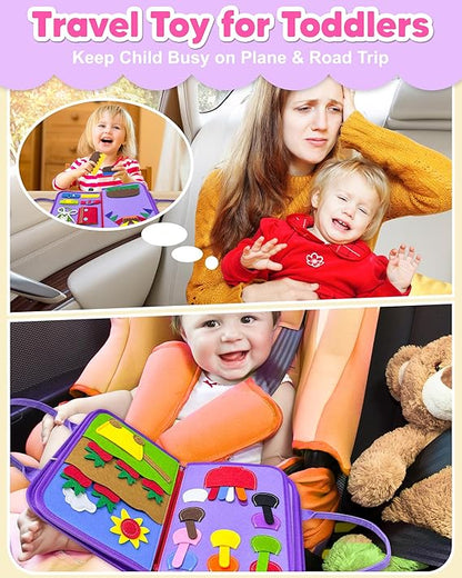 Exorany Busy Board Montessori Toys for Toddler Boy Girl Birthday Gifts, Busy Book Sensory Learning Toys for Toddlers, Toddler Airplane Car Travel Toy Educational Activities nirvanaguru