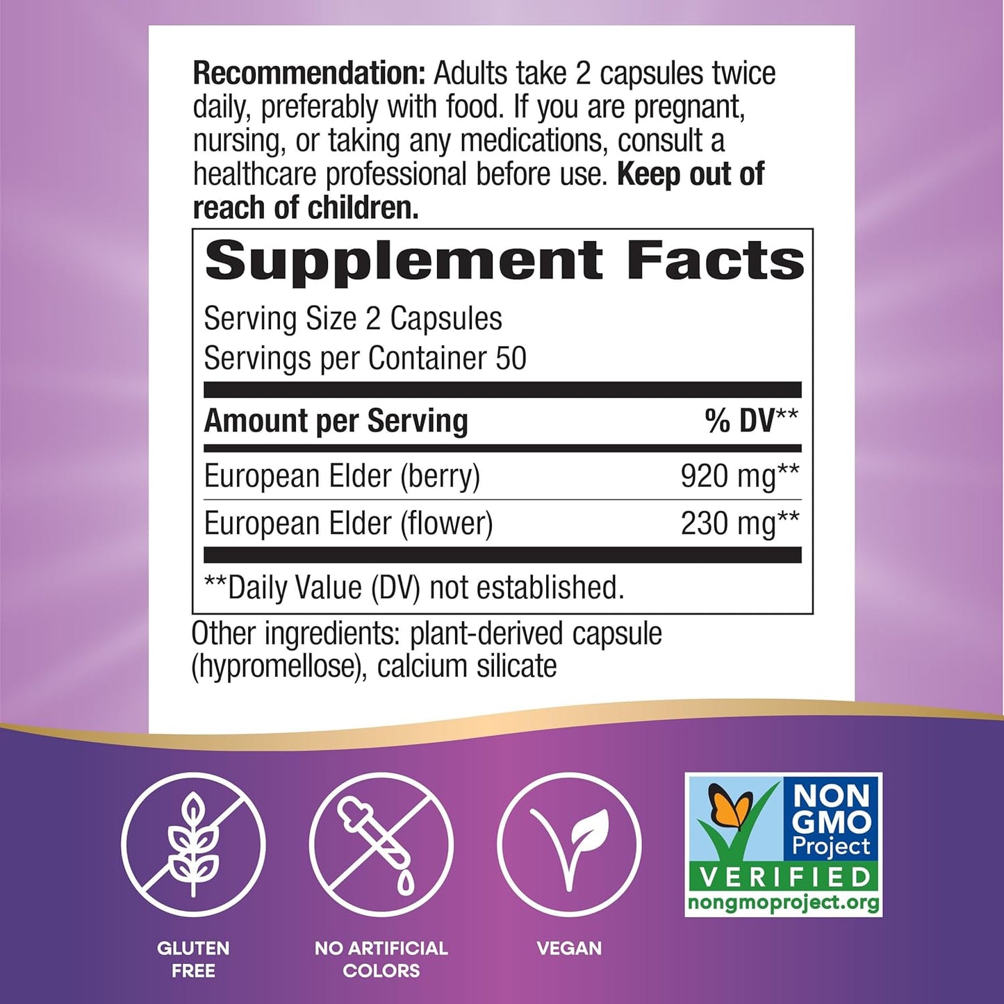 Nature's Way Black Elderberry Supplement, Traditional Immune Support*, With Elderberry and Elderflower, Plant Powered, 100 Capsules (Packaging May Vary) - Nirvana Guru