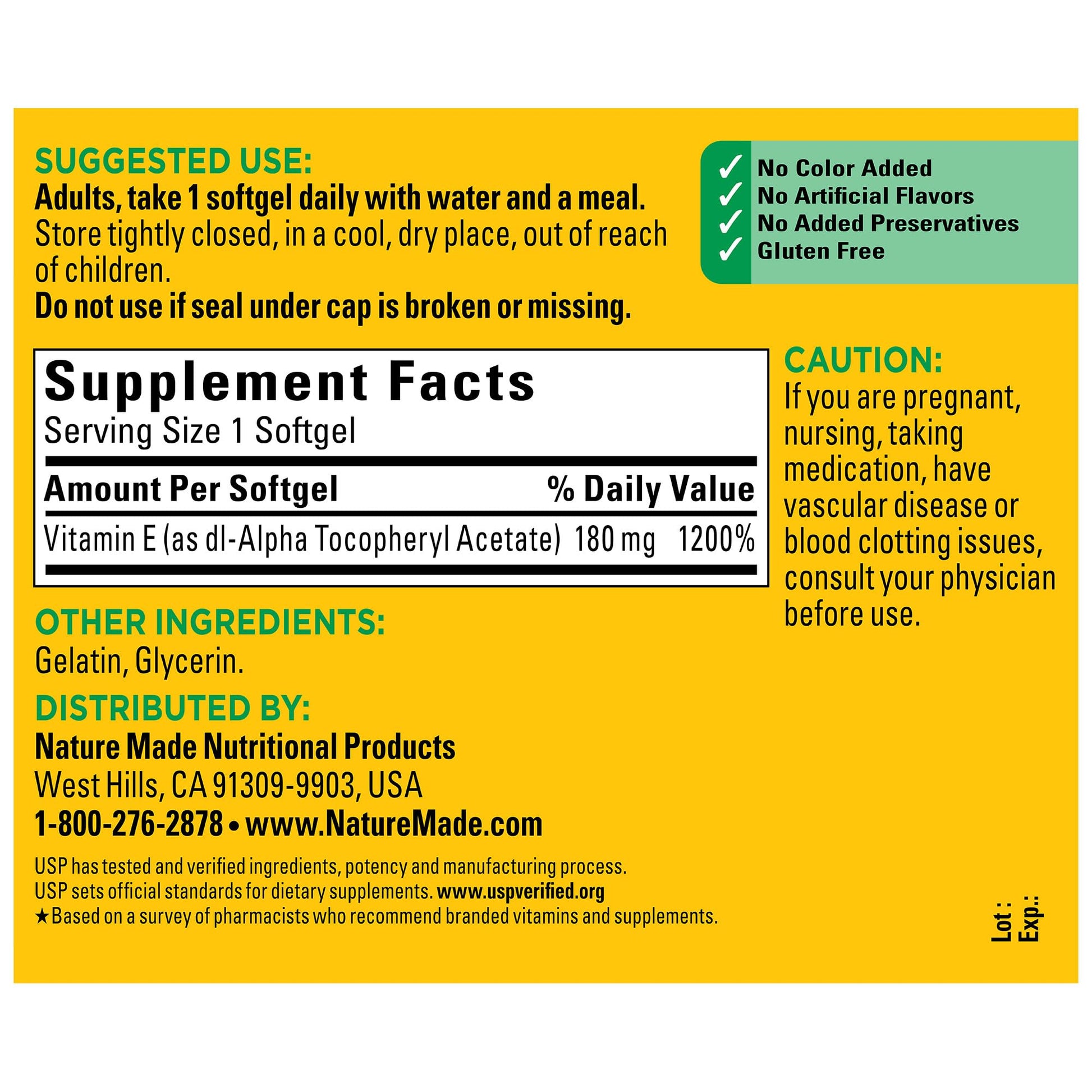 Nature Made Vitamin E 180 mg (400 IU) dl-Alpha, Dietary Supplement for Antioxidant Support, 300 Softgels, 300 Day Supply - Nirvana Guru