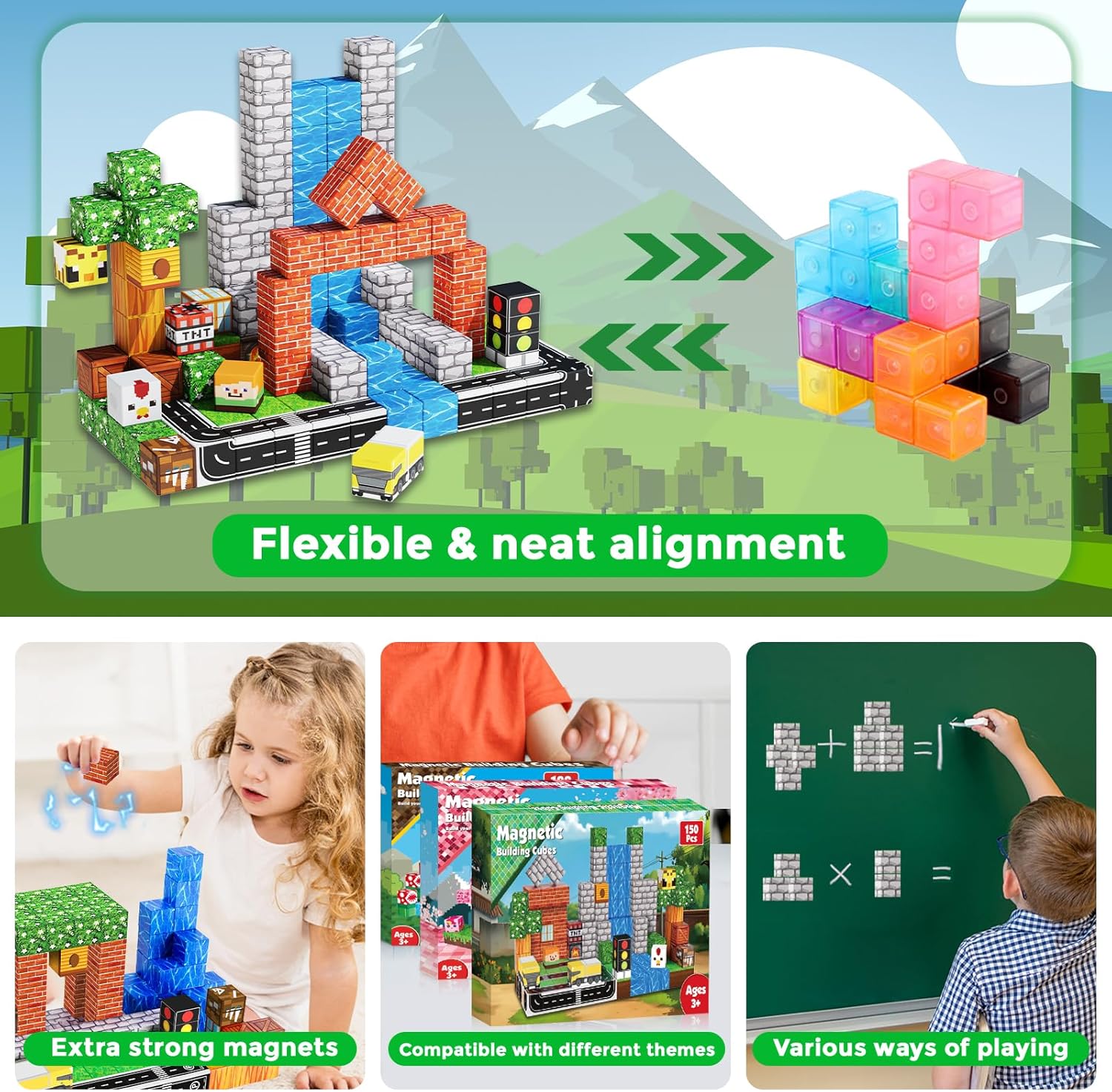 150 PCS Magnetic Blocks - Building Block for Kids Ages 4-8, Magnet Blocks Cubes Tiles Constructions Toys Girl Boy, STEM Educational Montessori Stacking Toy, Sensory Play Game Preschool Learning Gifts Nirvana Guru