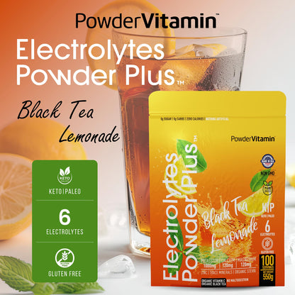 PowerVitamin Lemonade Electrolytes Powder No Sugar for Daily Energy - Keto Electrolytes - Hydration Powder with 1000mg Potassium, 120mg Calcium, Magnesium, Organic Vitamin C, 100 Servings