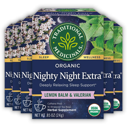 Traditional Medicinals Organic Nighty Night Extra Tea With Valerian Root for Relaxation, 16 Tea Bags (Pack of 1) - Nirvana Guru