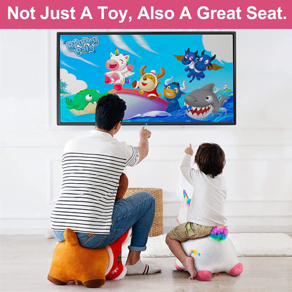 iPlay, iLearn Bouncy Pals Hopping Unicorn Horse, Toddler Girl Inflatable Bouncing Animal Hopper Toy, Outdoor Indoor Plush Ride on Bouncer, Baby Birthday Gift 18 Month 2 3 4 Year Old Kid - Unicorn Nirvana Guru