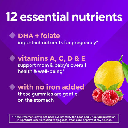 vitafusion PreNatal Gummy Vitamins, Raspberry Lemonade Flavor, Prenatal Vitamin Supplement for Women with Folate and DHA, 45 Day Supply, 90 Count Nirvana Guru