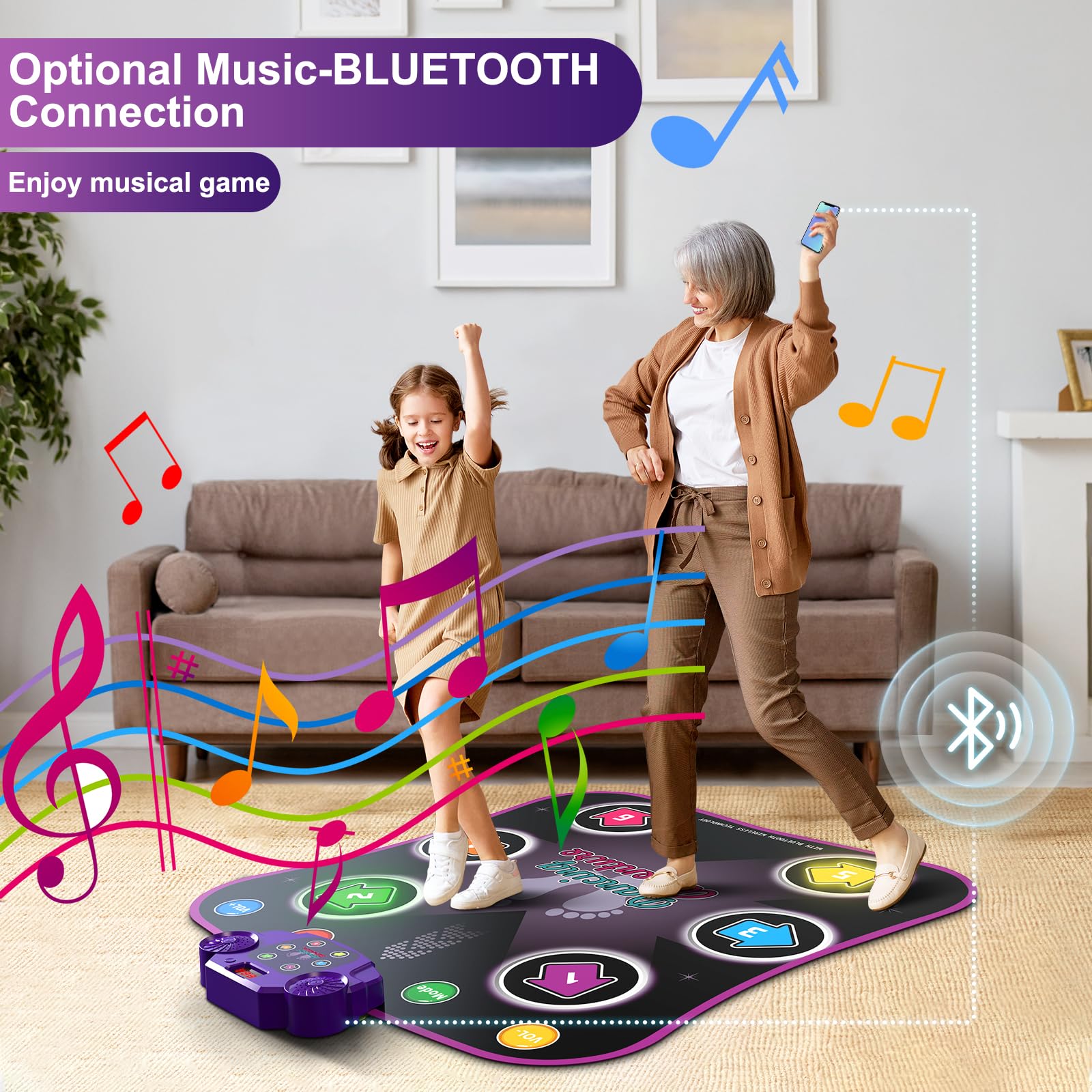 Flooyes Dance Mat Toys for 3-12 Year Old Kids, Electronic Dance Pad with Light-up 6-Button Wireless Bluetooth, Music Dance with 5 Game Modes, Birthday Toys Gifts for 3 4 5 6 7 8 9 10+ Year Old Girls Nirvana Guru