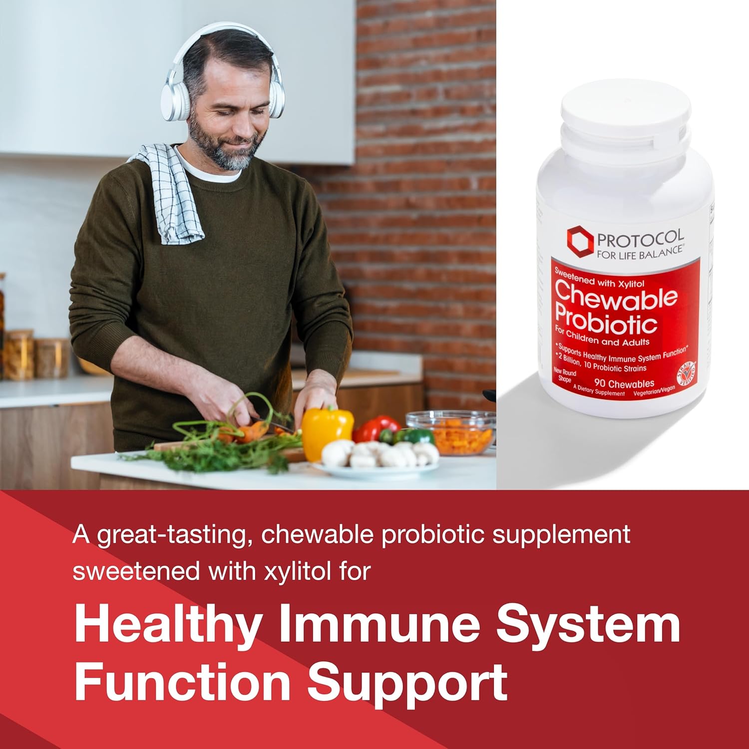 PROTOCOL FOR LIFE BALANCE Chewable Probiotic - 2 Billion CFU - Digestive Health & Immune System Support - Xylitol & Sorbitol - Lactobacillus Rhamnosus Probiotic - Halal & Vegan - 90 Chewables Nirvana Guru