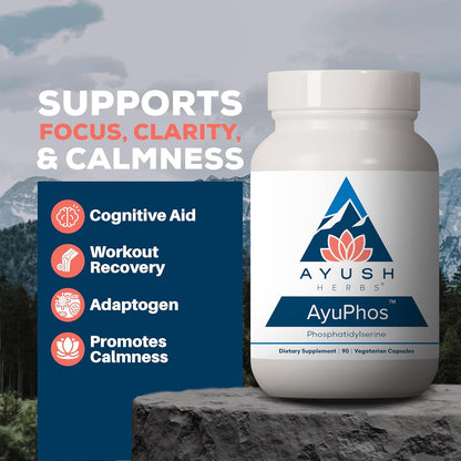 Ayush Herbs AyuPhos - Phosphatidylserine Supplement for Men & Women, Soy-Free Phosphatidyl Serine, Brain, Memory, & Cognitive Support for Adults, 200mg Per Pill - 90 Vegetarian Capsules (1 Count) Nirvana Guru